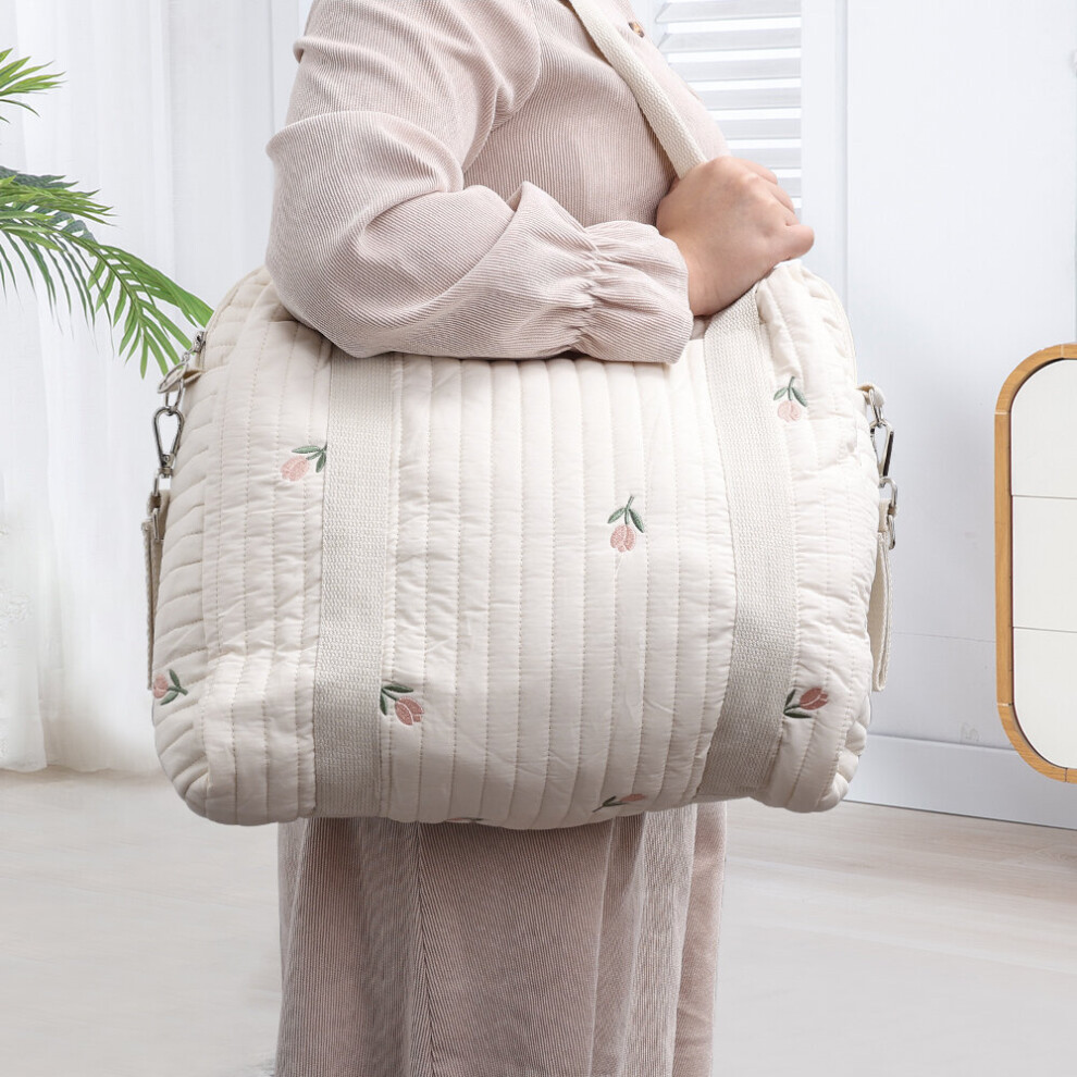Baby Care Diaper Bags Embroidery Bear Flower Pattern Handbag Kids Stroller Storage Cotton Bag Mummy Shoulder Luggage Bag