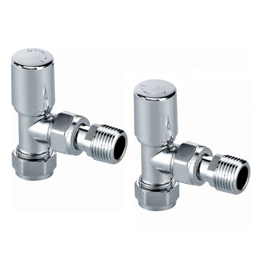 A Pair of Modern Angled Radiator Valves Chrome Brass Metal Heads