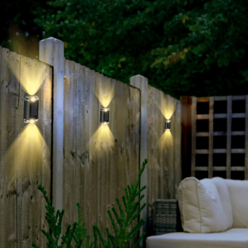 (Warm white) 2 Pack Super Bright Garden Lights Solar Gate Fence Wall Lights 1