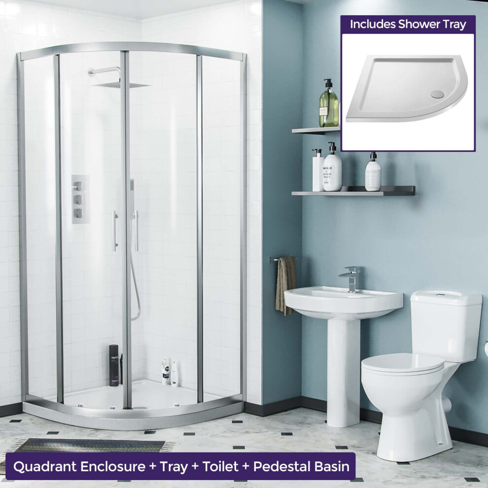 3-Piece 545mm Basin Full Pedestal and Toilet with 900 Quadrant Shower | Hauge