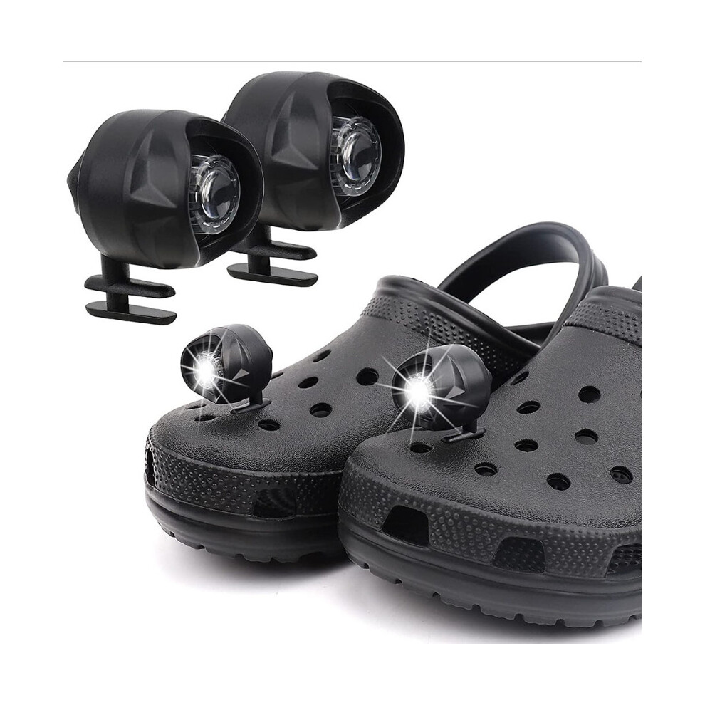 (Black) 2PCS Small Lights Headlights For Croc Shoes Clog Sandals