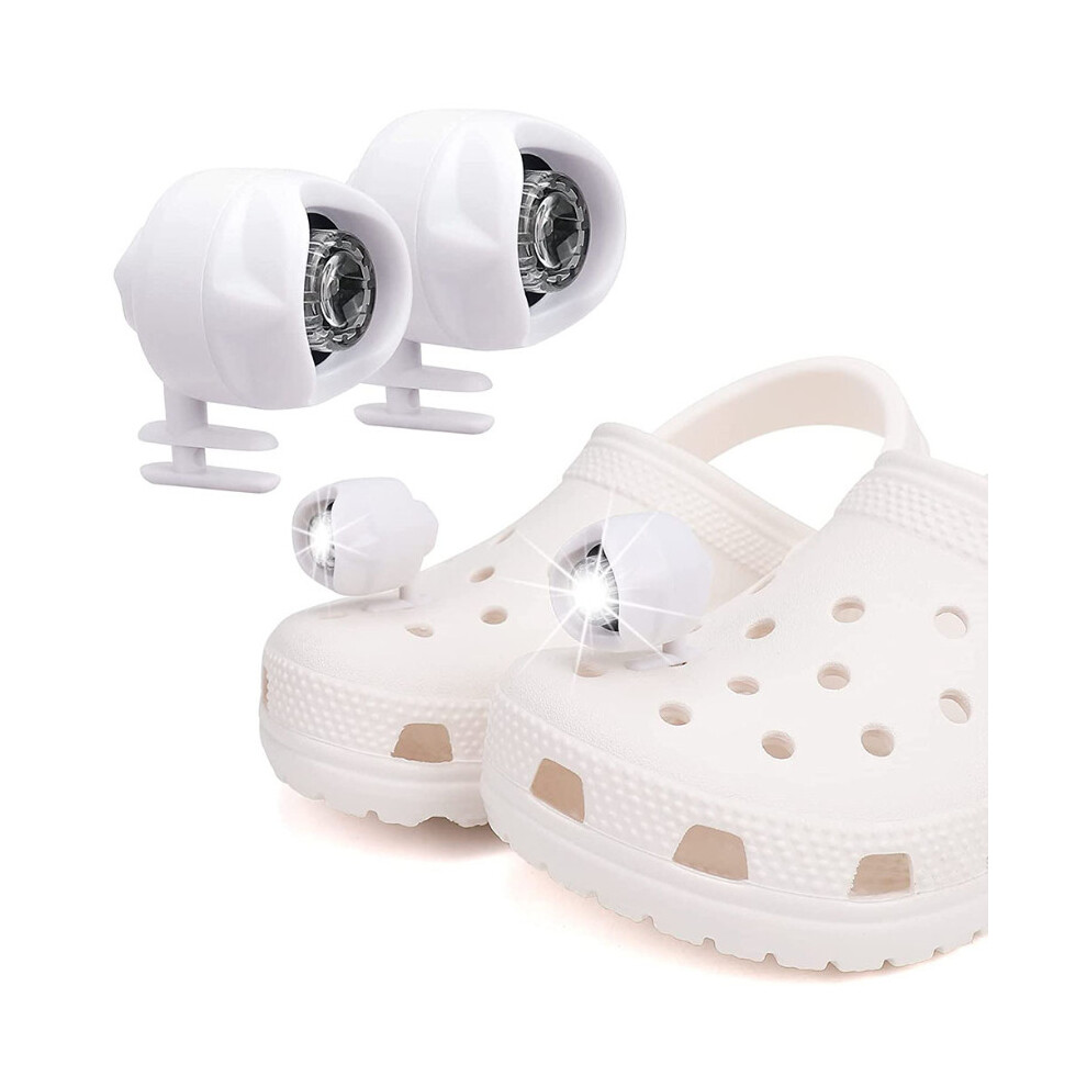 (White) 2PCS Small Lights Headlights For Croc Shoes Clog Sandals