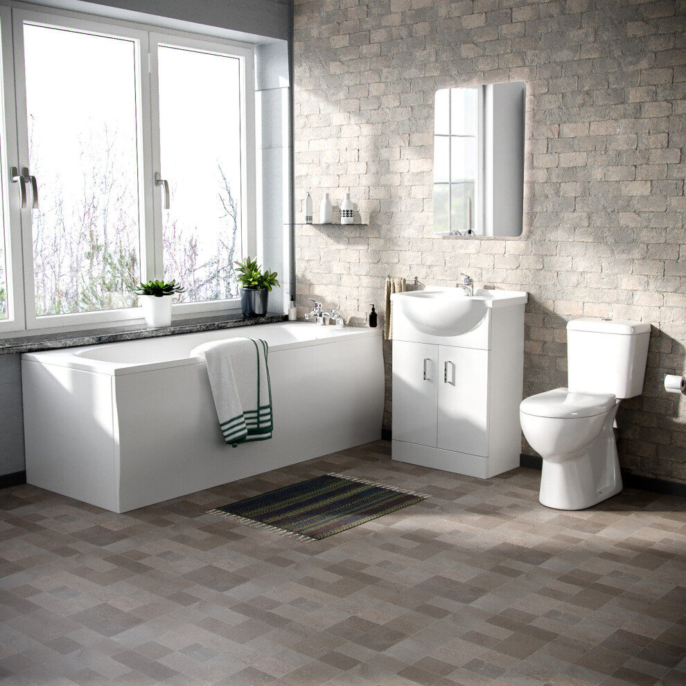 Nes Home Ambon Bath Suite 1700Mm Bathtub, 550Mm Basin Vanity & Close Coupled Toilet White
