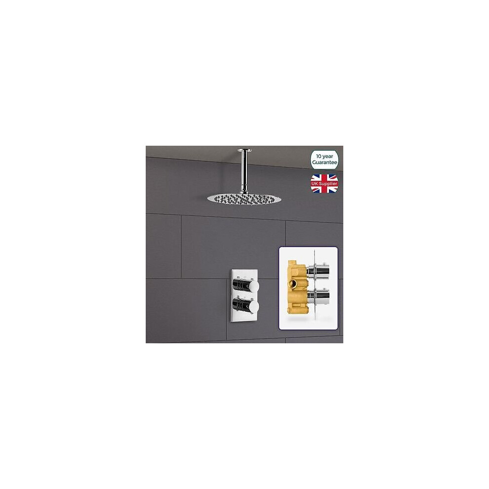 Nes Home Lily Ceiling Slim Round Head With Concealed Thermostatic Shower Mixer Valve