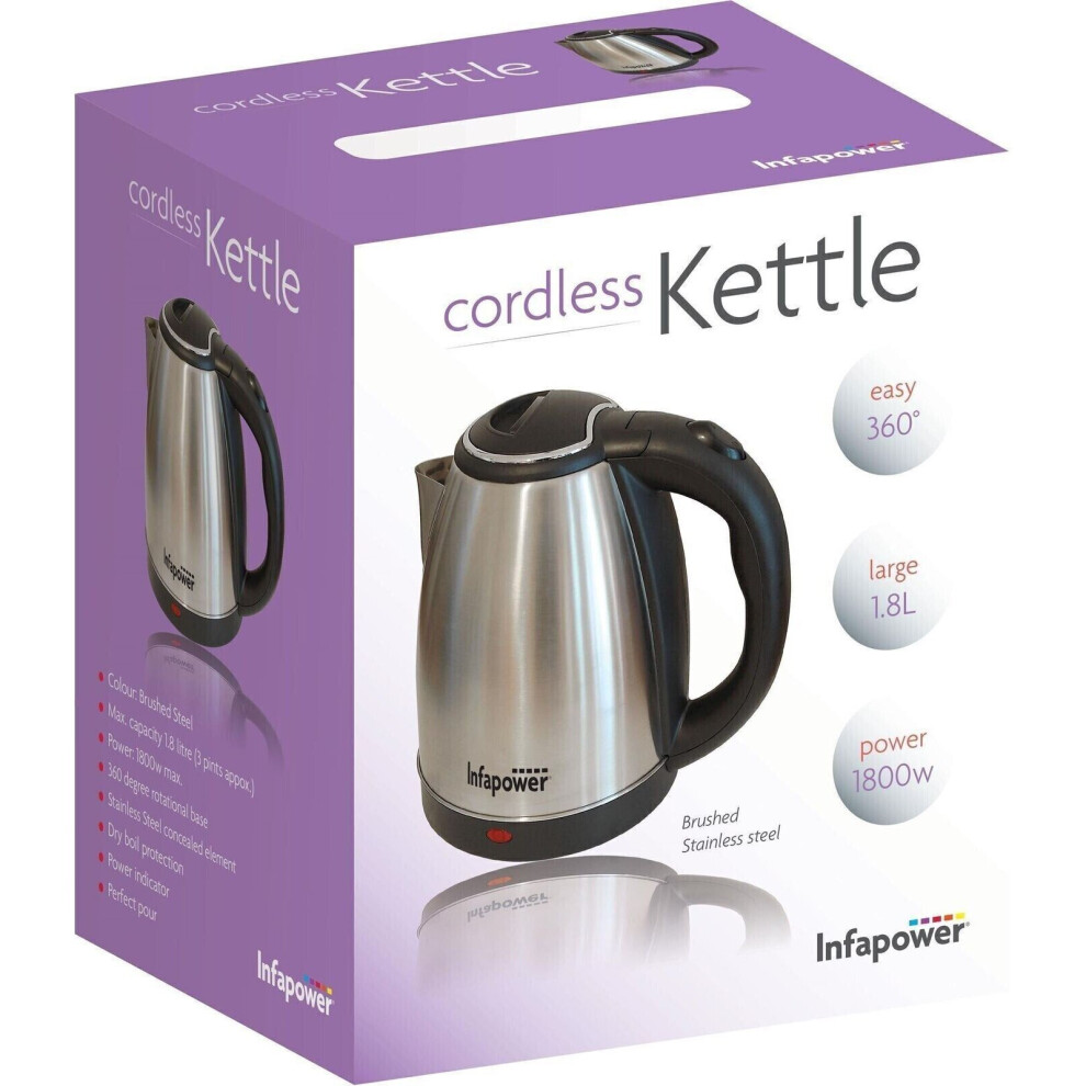 Kettle Cordless New 1.8L Brushed Stainless Steel Electric 1800W Rotational Base