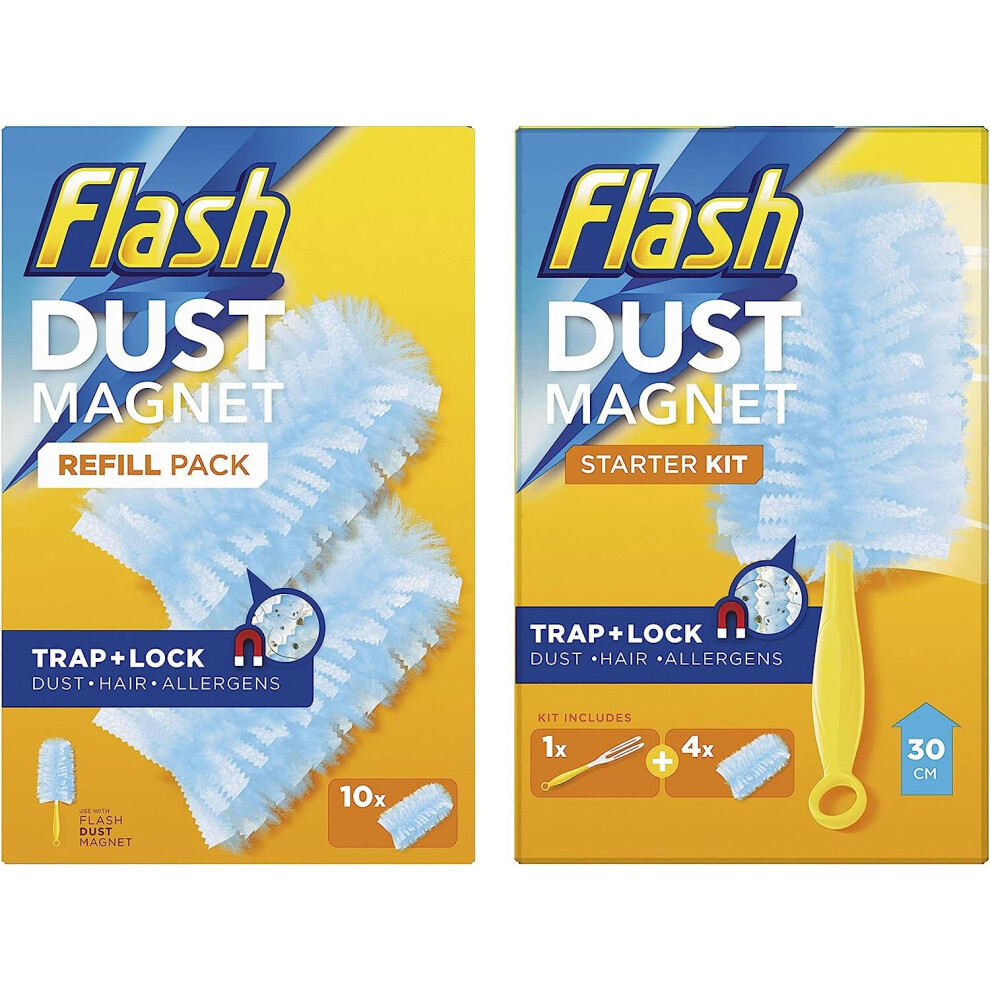 Flash Duster Dust Magnet Starter Kit, 1 Handle + 14 Refills, Trap And Lock Away Dust, Dirt And Hair In No Time
