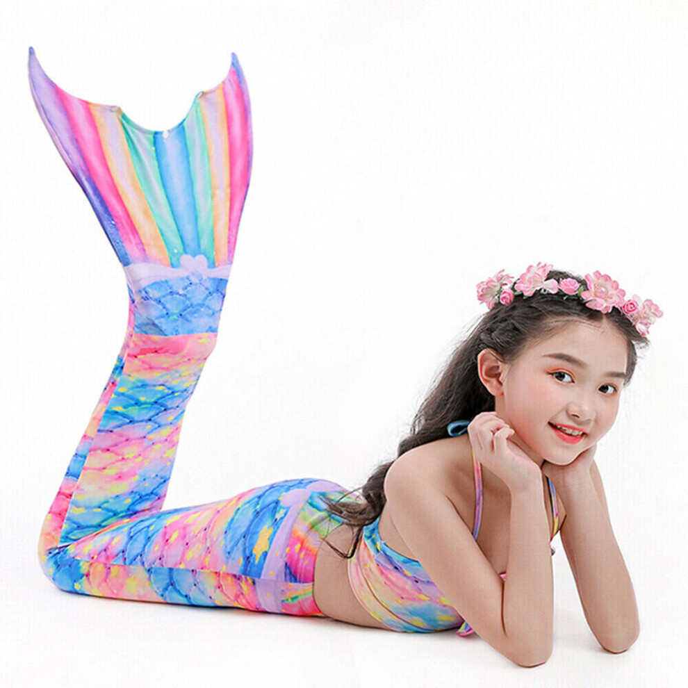 (Colourful, 110/4-5 Years) Girls Mermaid Tail Swimming Costume Swimmable Bikini Set Summer Swimsuit UK