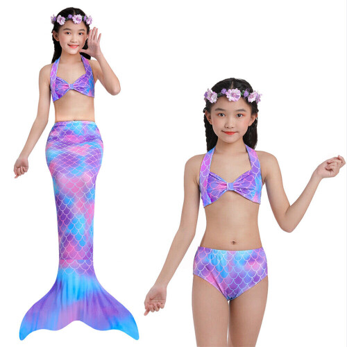 YY028 1 Purple Blue 150 12 13 Years Girls Mermaid Tail Swimming Costume Swimmable Bikini Set Summer Swimsuit UK on OnBuy