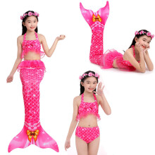 (YY091 Pink, 120/6-7 Years) Girls Mermaid Tail Swimming Costume Swimmable Bikini Set Summer Swimsuit UK