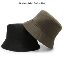 (Black Green) Cotton Double Sided Bucket Hat Sun Protection Breathable Short Brim Cap Beach