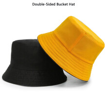 (Black Yellow) Cotton Double Sided Bucket Hat Sun Protection Breathable Short Brim Cap Beach