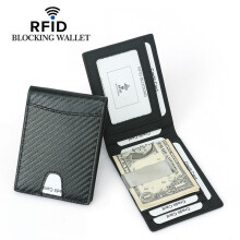 RFID Carbon Fiber Pattern Slim Money Clip for Men Leather Mini Wallet with Money Clips Small Wallet Purse Metal Clamp For Money