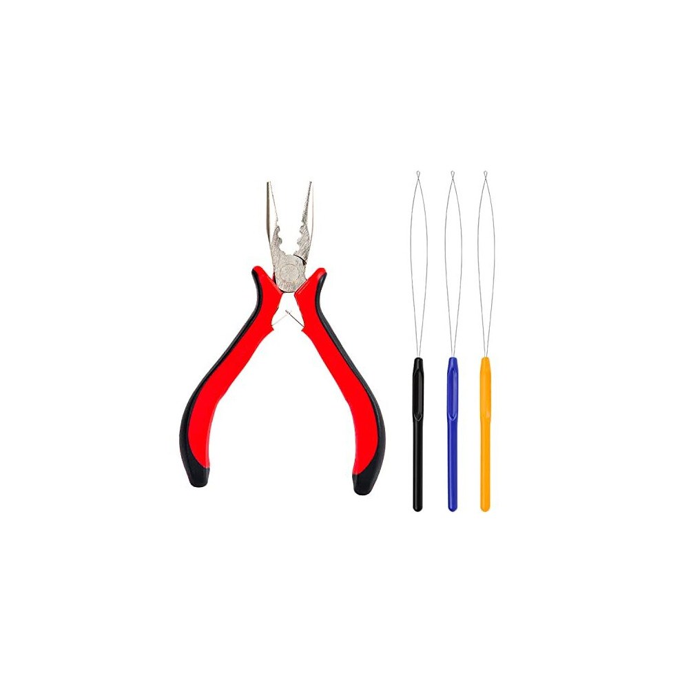 Ifsecond 1 Pack 3 Holes Stainless Steel Hair Extension Pliers With 3 Pieces Hair Extension Loop Needle Threader For Beads And Feather Hair Extension