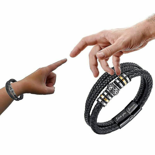 Men's Braided Leather Bracelet Hand Adjustable Gift For Son Husband 2