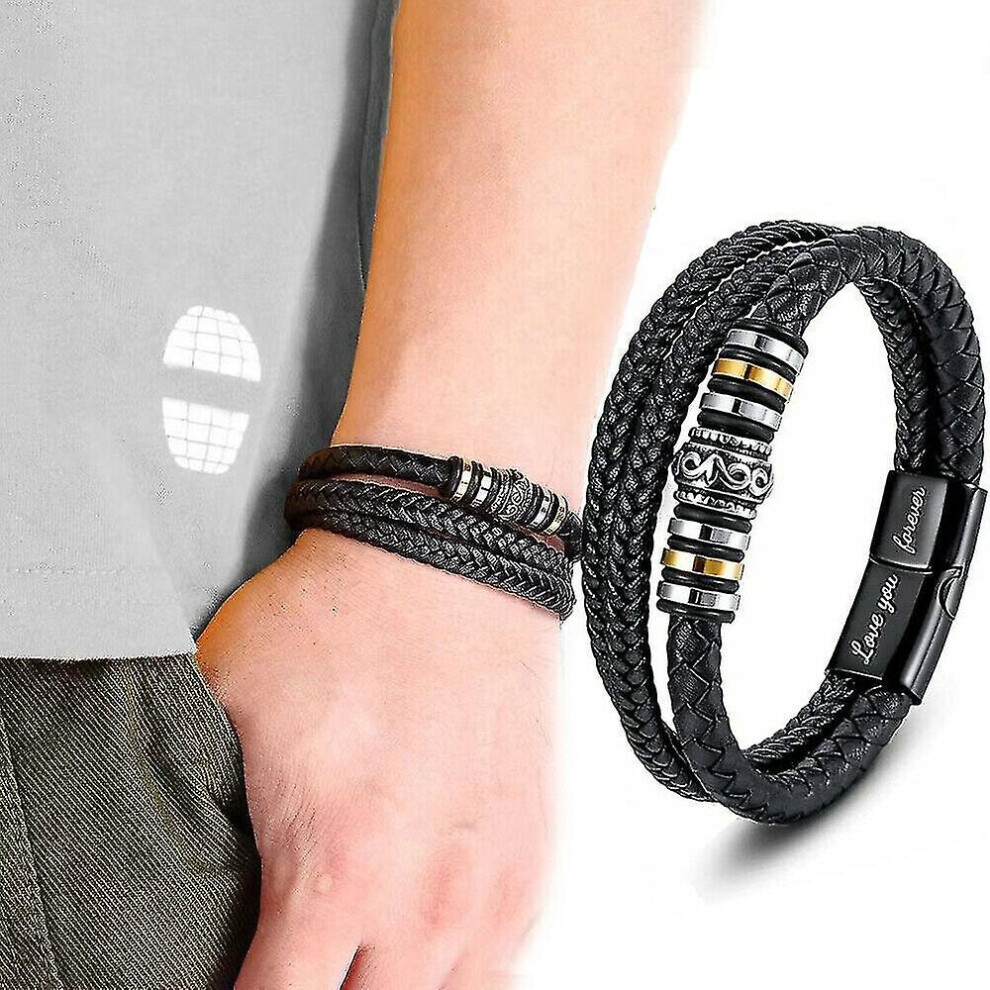 Men's Braided Leather Bracelet Hand Adjustable Gift For Son Husband