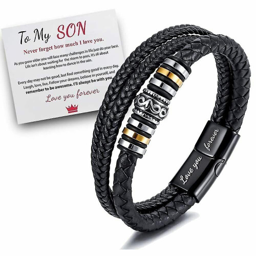 Men's Braided Leather Bracelet Hand Adjustable Gift For Son Husband 1