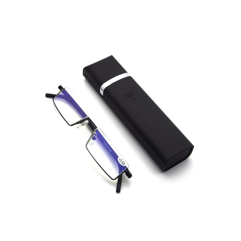 Funkyn Black/Blue/Light (, 1.0X) Half Frame Metal Reading Glasses Anti Eyestrain Blocking Glasses