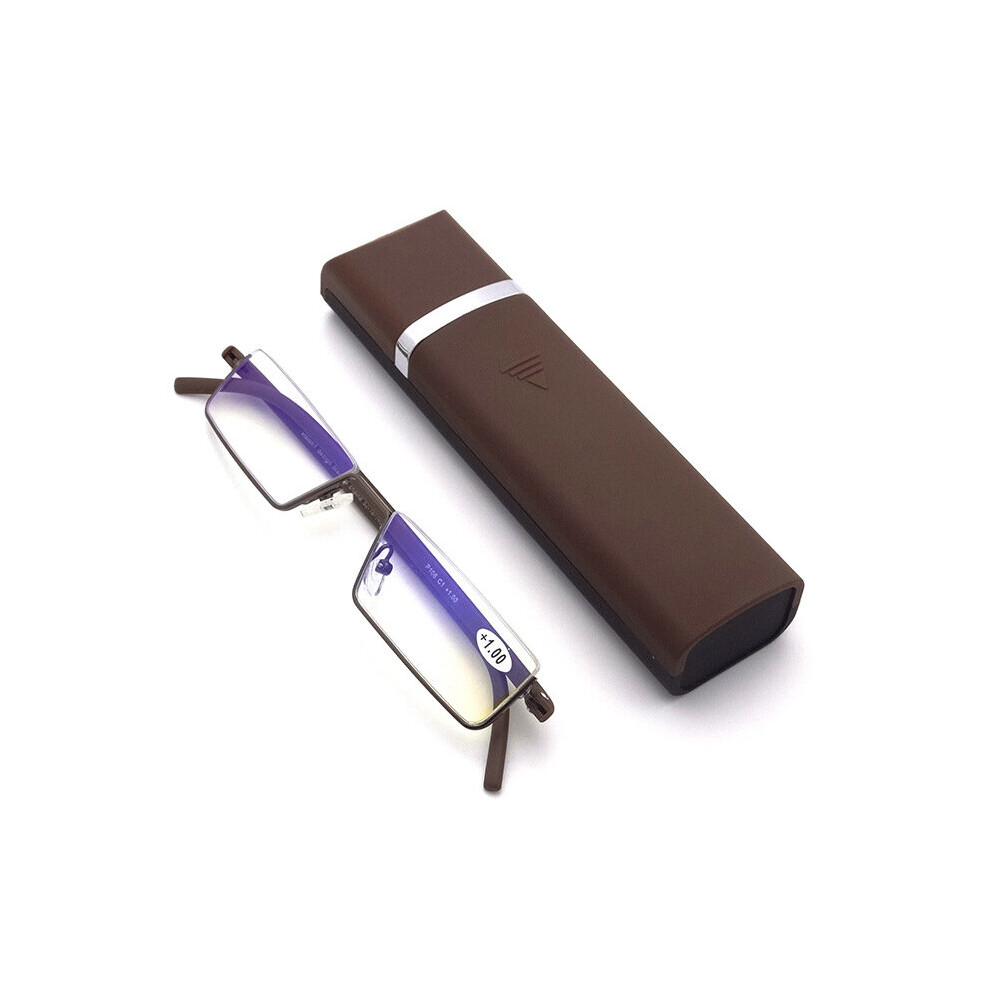 Funkyn Brown/Blue/Light (, 3.5X) Half Frame Metal Reading Glasses Anti Eyestrain Blocking Glasses