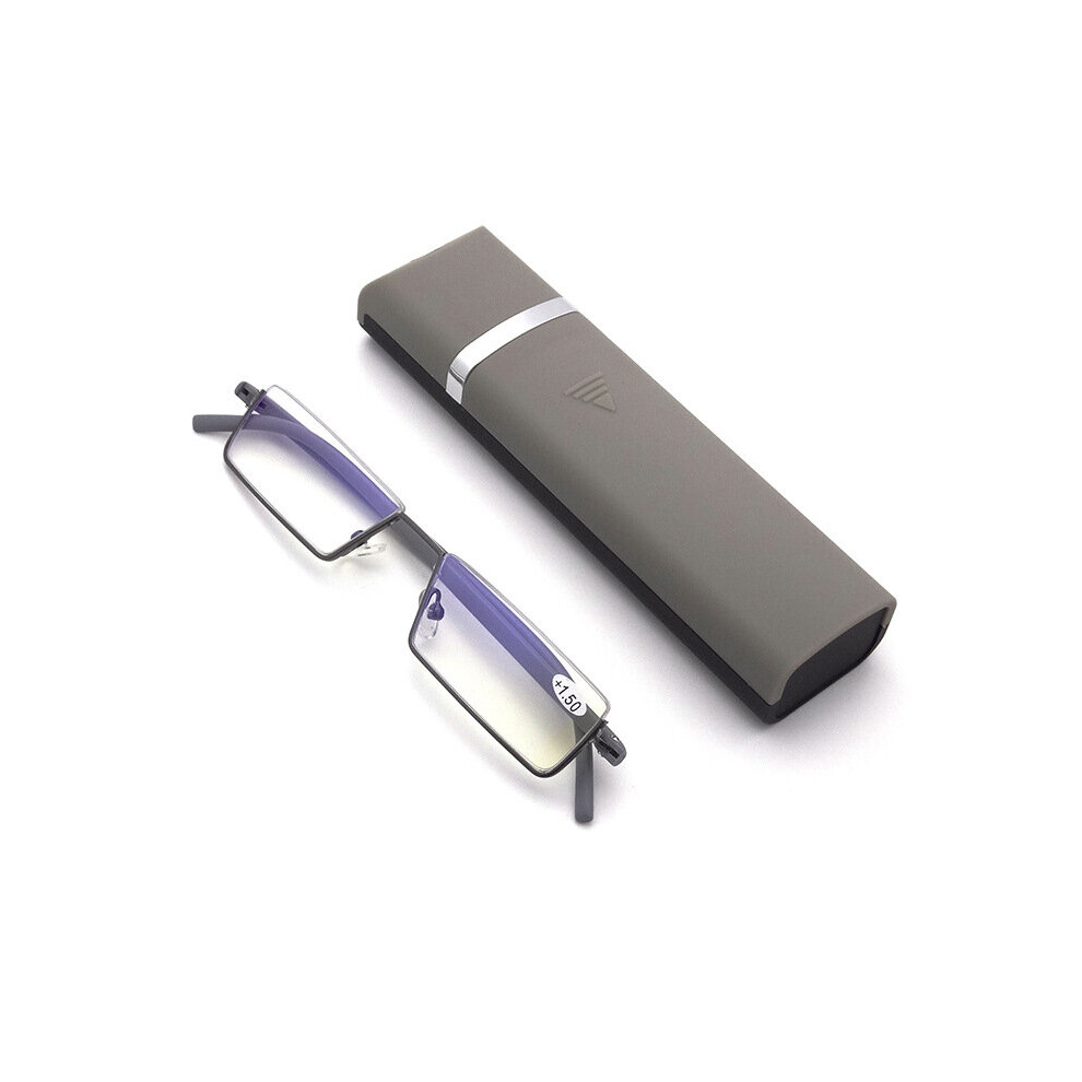 Funkyn Grey/Blue/Light (, 1.5X) Half Frame Metal Reading Glasses Anti Eyestrain Blocking Glasses