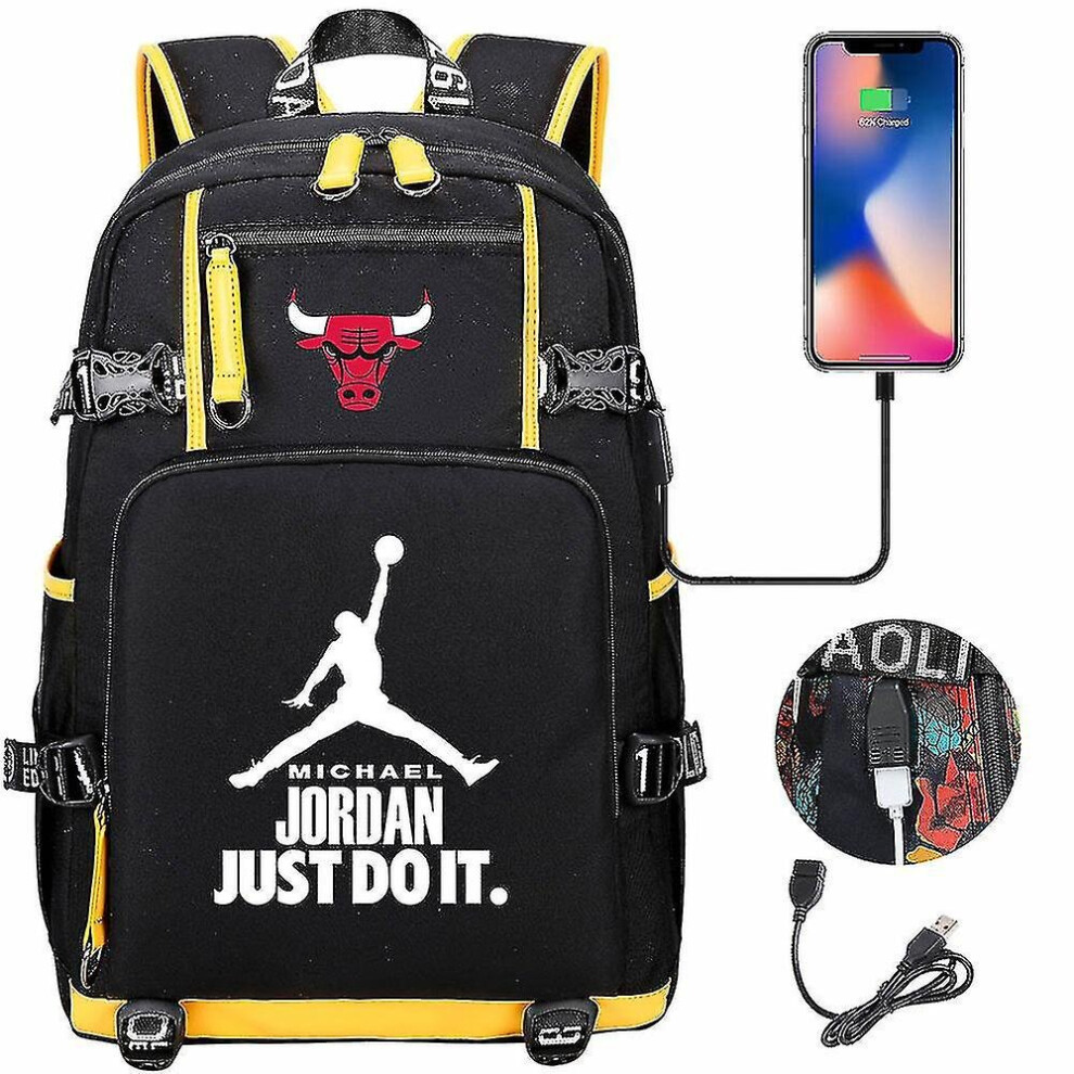 Funkyn (Black Yellow) Jordan Backpack Fashion School Bag Youth Travel Usb Charging Multi-Function Bag