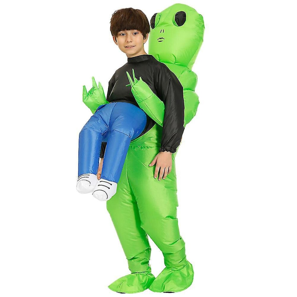 (Kid) Green Alien Carrying Human Costume Inflatable Funny Blow Up Suit Cosplay For Party