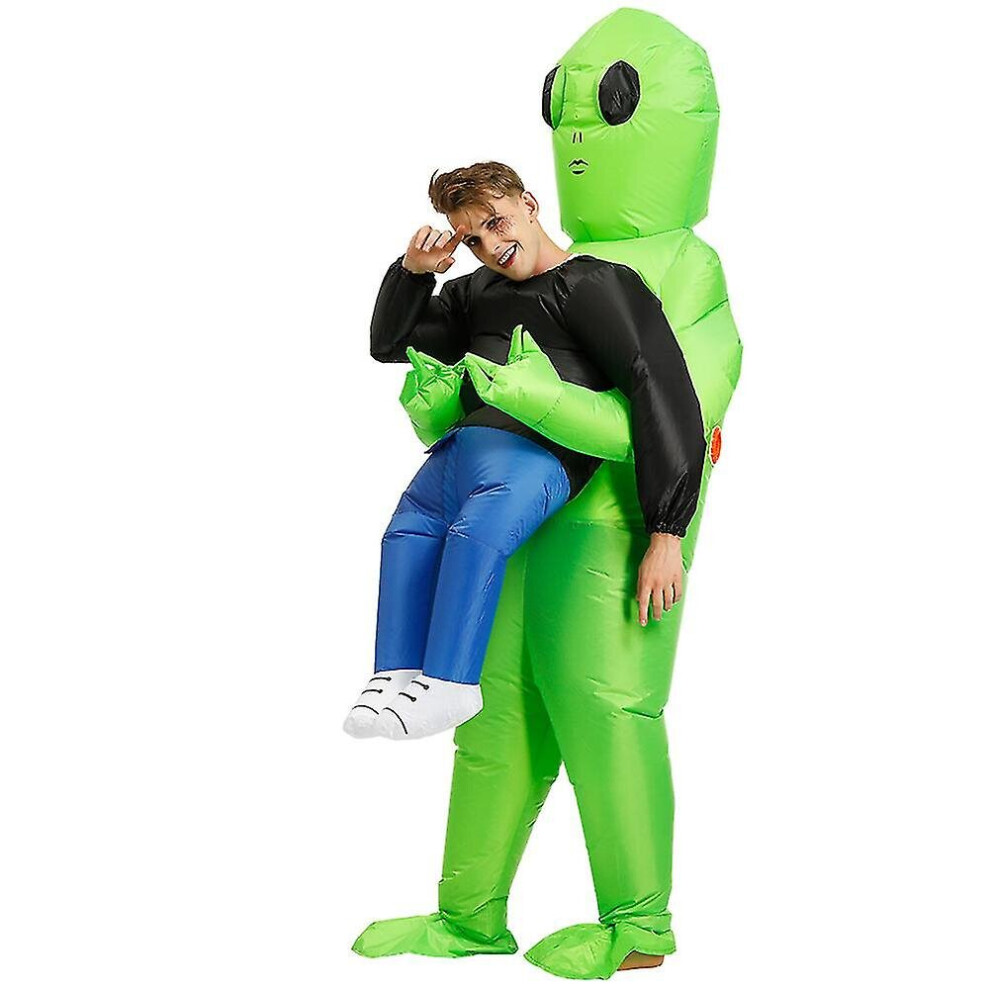 (Adult) Green Alien Carrying Human Costume Inflatable Funny Blow Up Suit Cosplay For Party