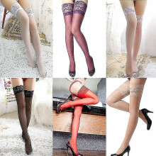 (Skin) New Sexy Lace Top Hold Ups Stockings Fishnet Sheer Elasticated Or Silicone Strip