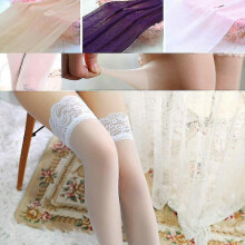 (White) New Sexy Lace Top Hold Ups Stockings Fishnet Sheer Elasticated Or Silicone Strip