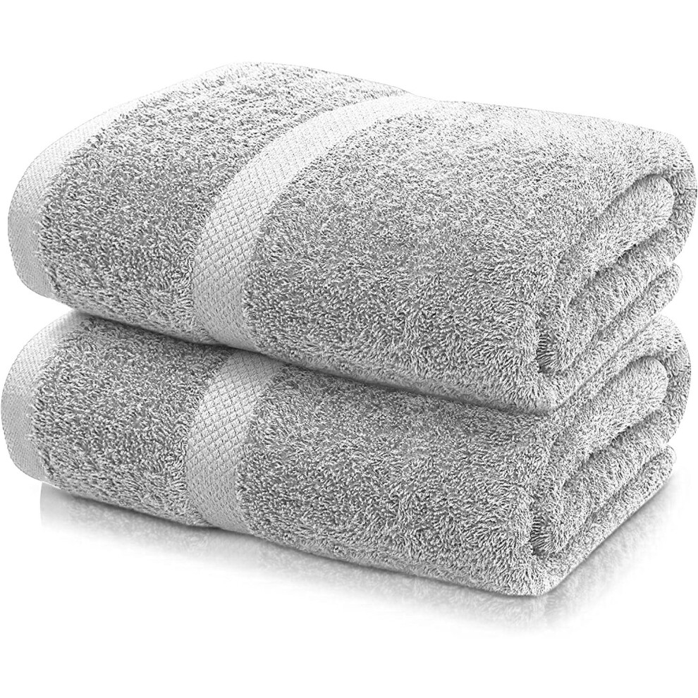 (Silver) 2 X Large Super Jumbo Bath Sheet Towels (Size: 85 x 165 cm)100% Egyptian Cotton Big Bath Sheets Super Absorbent and Quick Dry Body Wrap Towel