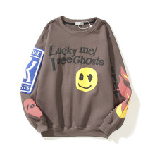 (Brown, L) Unisex Kanye Lucky Me I See Ghosts Trendy Hip Hop Sweatshirts Letter Fleece Hoodie For Teens