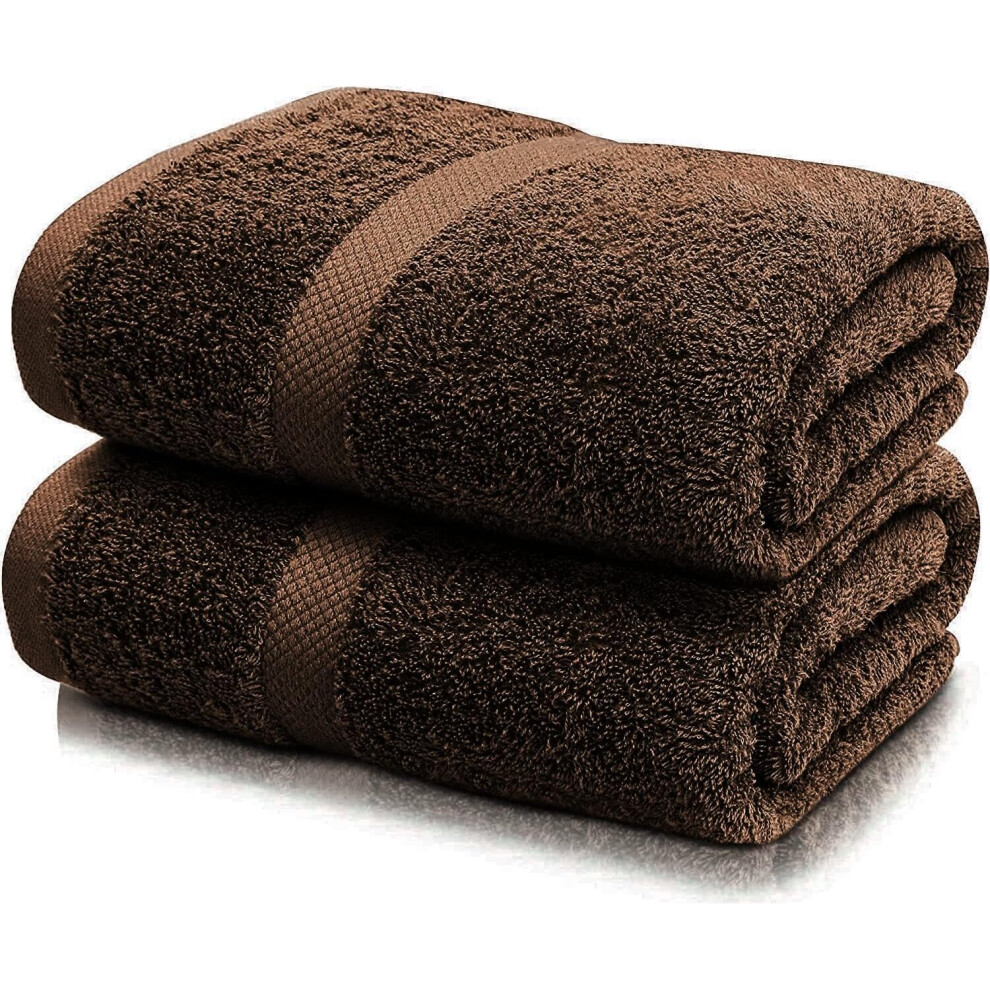 (Chocolate) 2 X Large Super Jumbo Bath Sheet Towels (Size: 85 x 165 cm)100% Egyptian Cotton Big Bath Sheets Super Absorbent and Quick Dry Body Wrap To