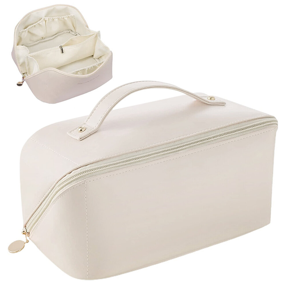 Large Capacity Multifunctional Storage PU Leather Makeup Bag Waterproof With Handle and Divider Portable Travel Makeup Pouch