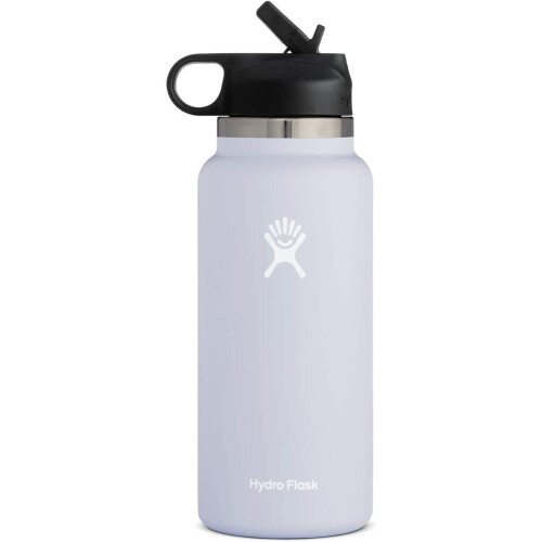 (White, 32oz) Water Bottle | Straw Lid | Outdoor Portable Insulated Cup