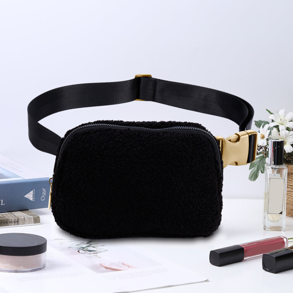 Fleece Bum Bag Zipper Pocket Women Waist Belt Bag Solid Plush Adjustable Strap for Outdoor Sports Bag-image-OPC-PBTVJGD-NEW