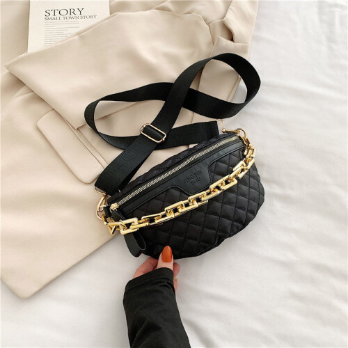 Chain Fanny Pack Women Canvas Waist Bag Chest Packs Female Belt