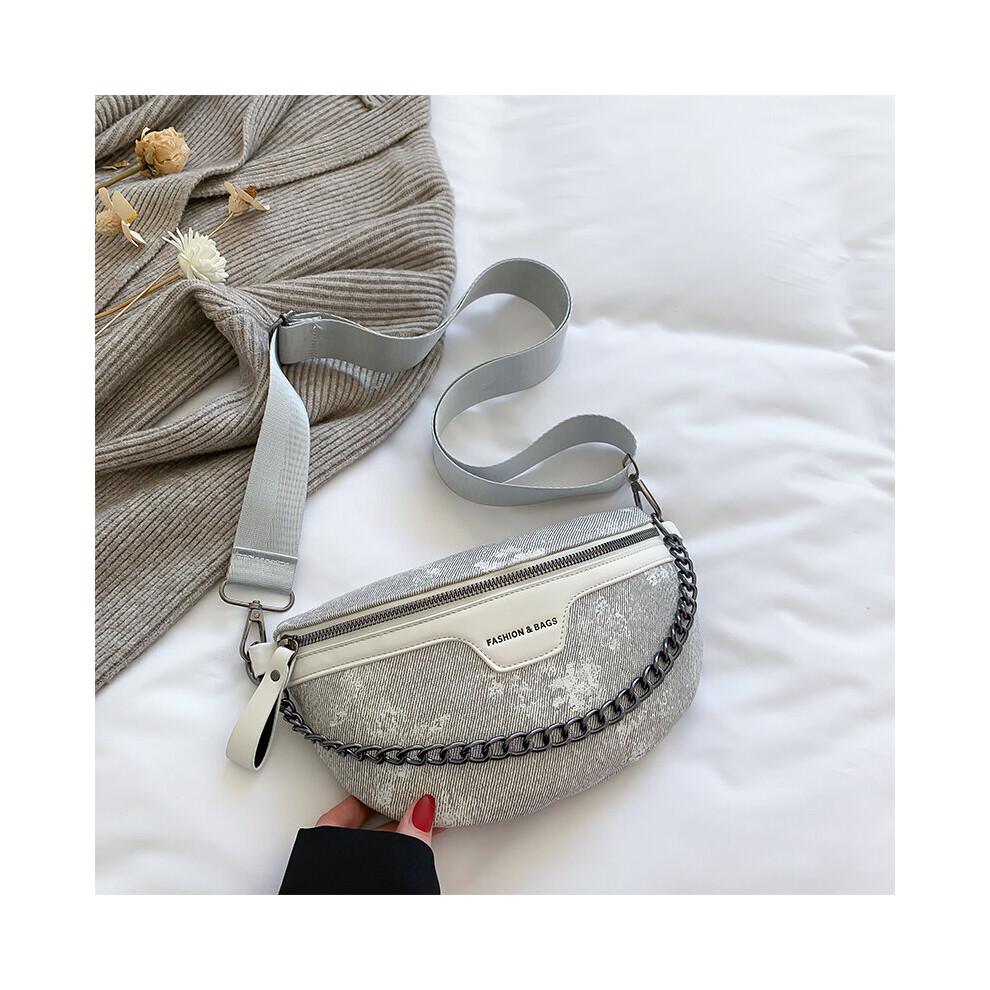 Casual Canvas Waist Bag For Women Chain Fanny Packs Denim Zip Wallet Crossbody Chest Bag Box Female Hip Belt Bag-image-OPC-PBTVMB8-NEW