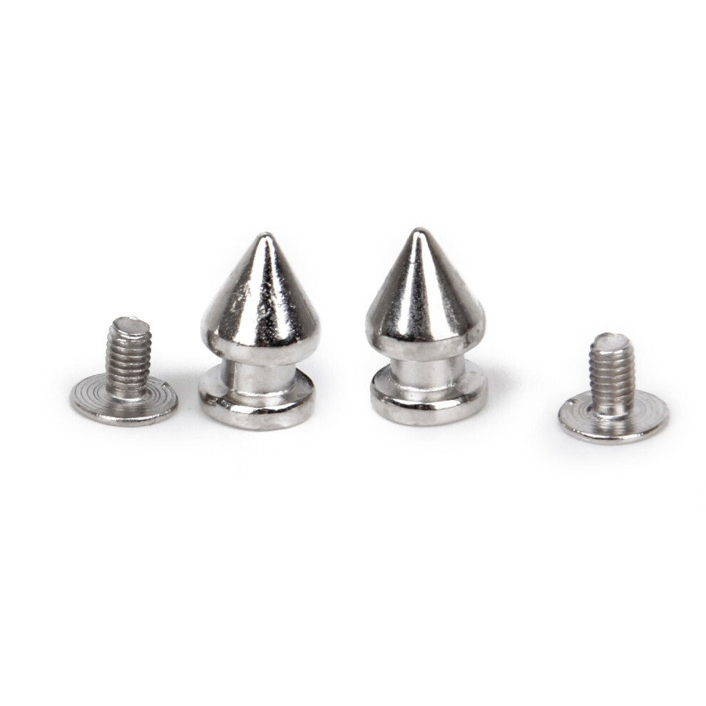 (Silver, 100pcs) Trimming Shop 5mm x 8mm Brass Punk Style Spike Rivet Studs with Press Tool for Clothing, Jackets, Jeans, Bags, Leather Craft