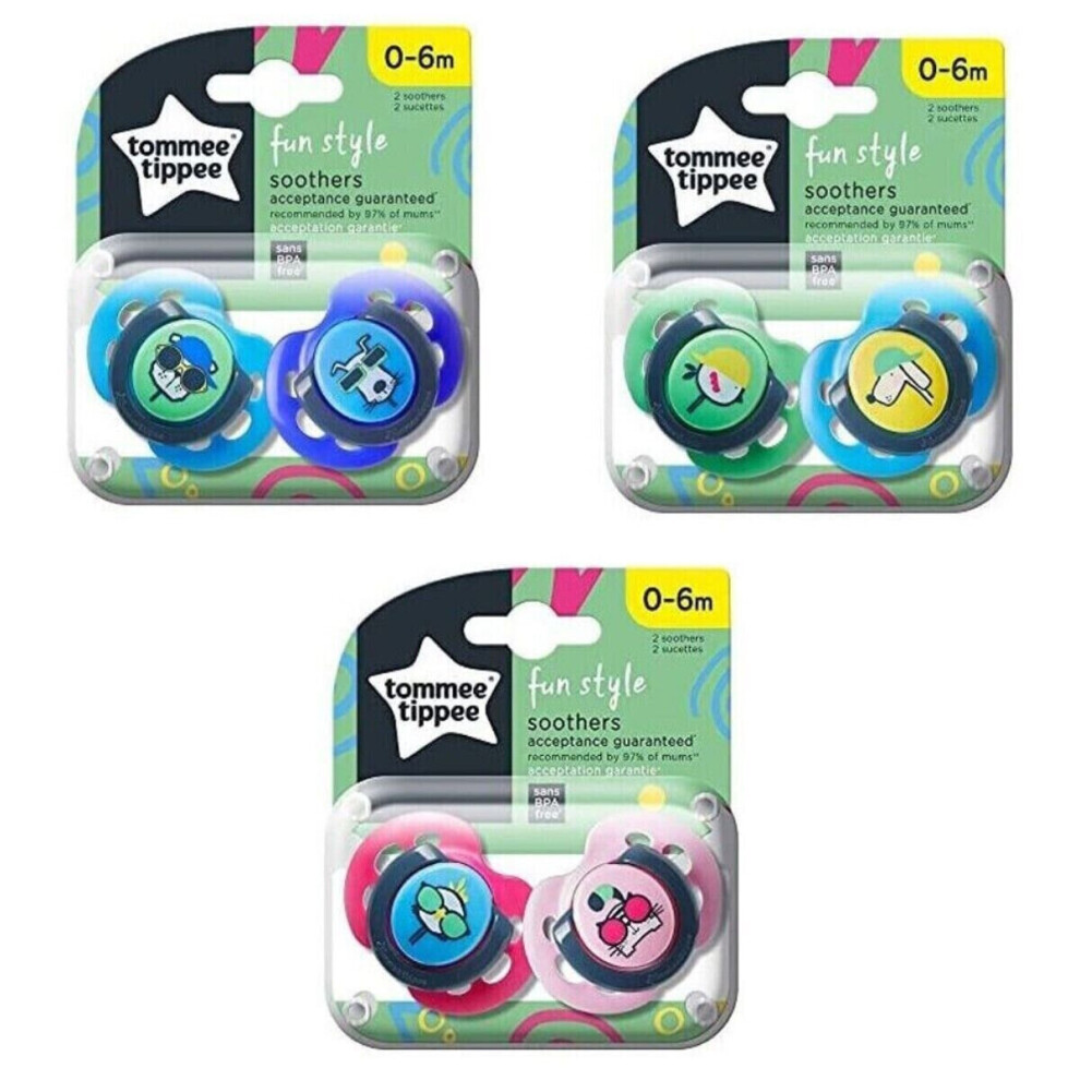 Baby Dummy Silicone Soothers Dummies Cool Animals Assorted 2-Pack 0-6 Months Bpa Free Tommee Tippee