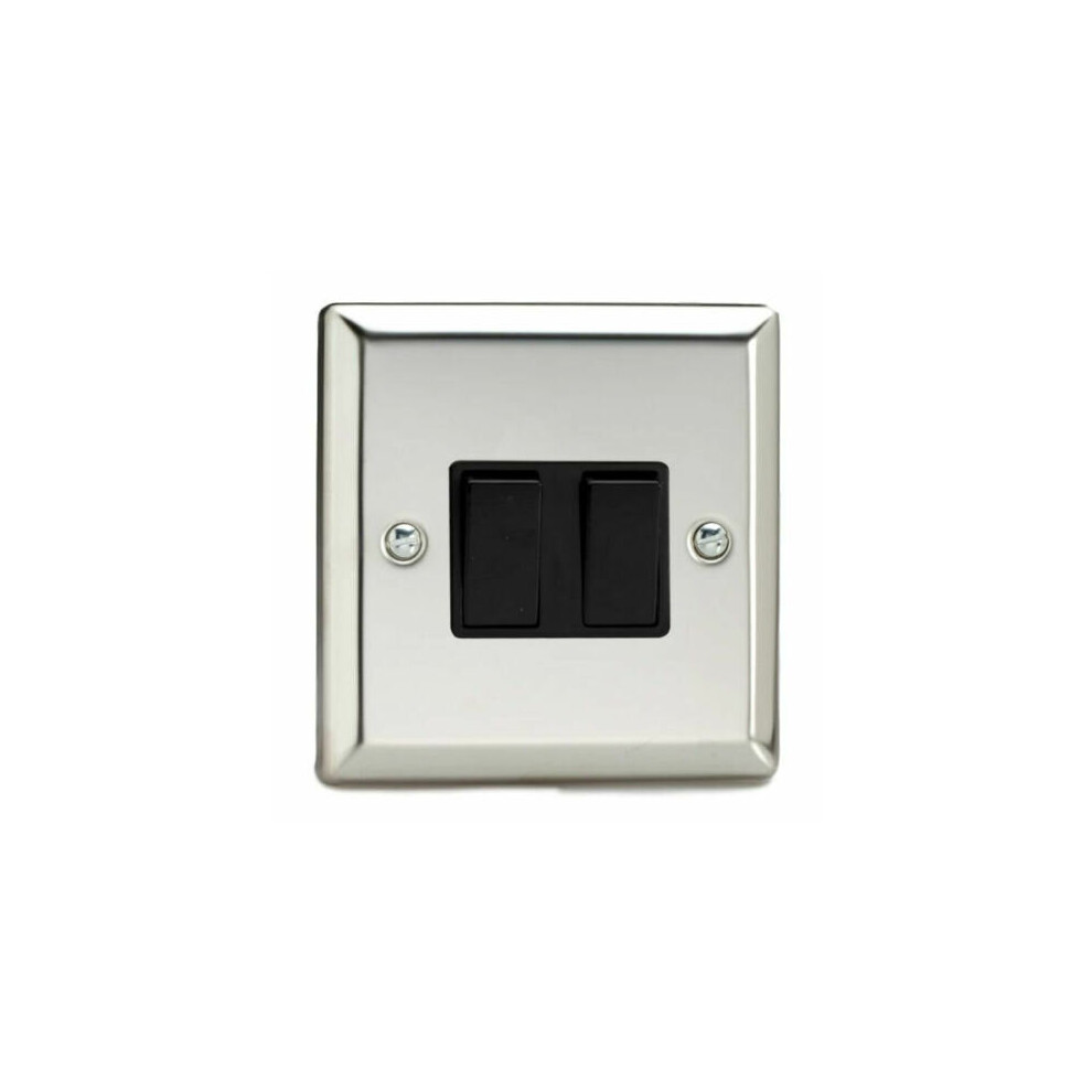 Varilight 2G 10A Intermediate 2W Switch Mirror Chrome (Black Inserts) 5021575721140