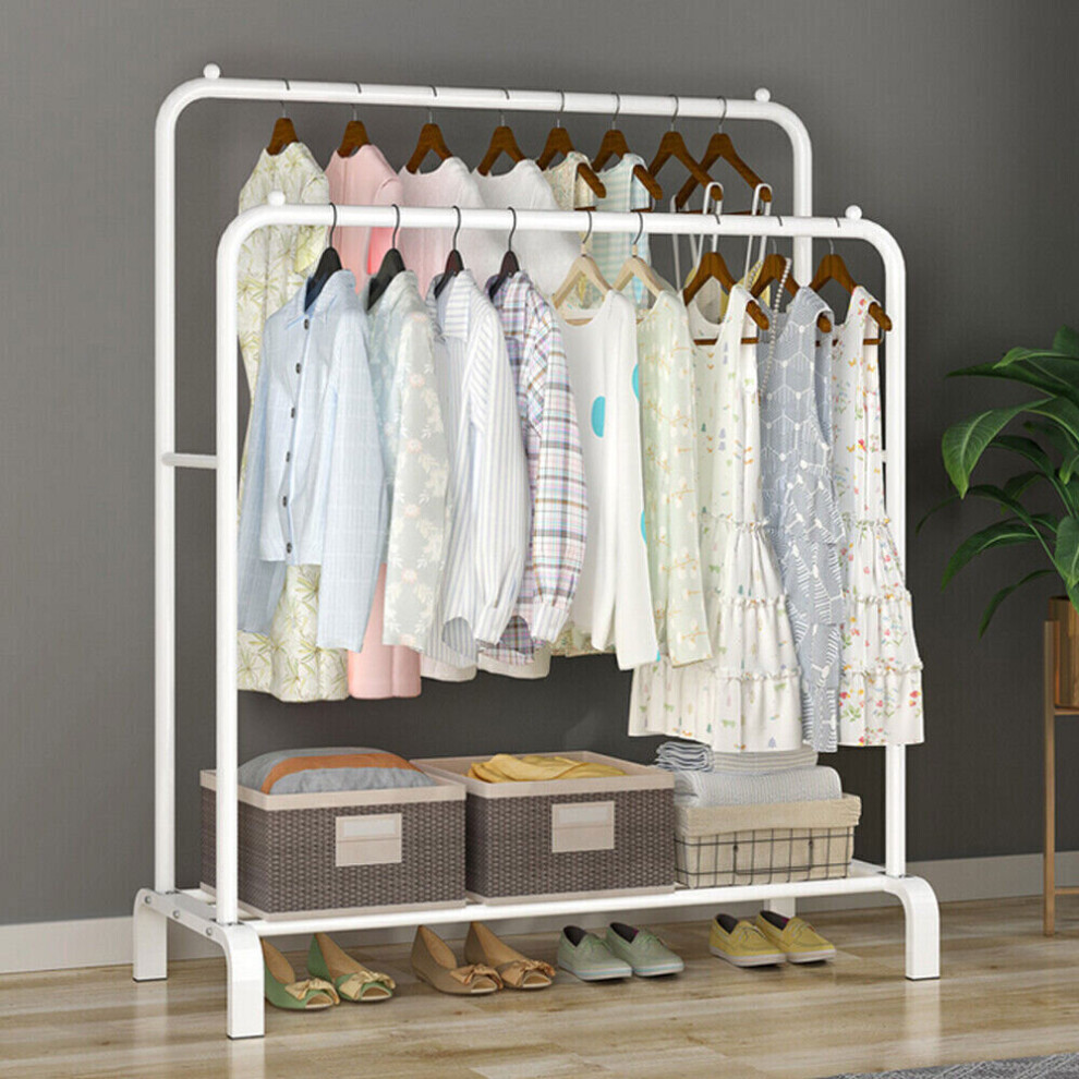 (White) Heavy Duty Double Clothes Rails Hanging Rack Garment Display Stand Storage Shelf