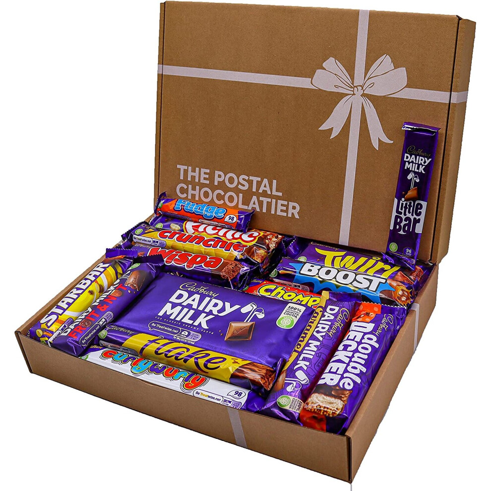 Cadbury Dairy Milk Chocolate Gift Box Hamper, Full Sized Bars, Letterbox Friendly, Surprises Twirl, Double Decker, Crunchie (Large Hamer Box)