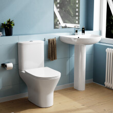 Nes Home Round Rimless Close Coupled Toilet & 570mm Full Pedestal Basin White
