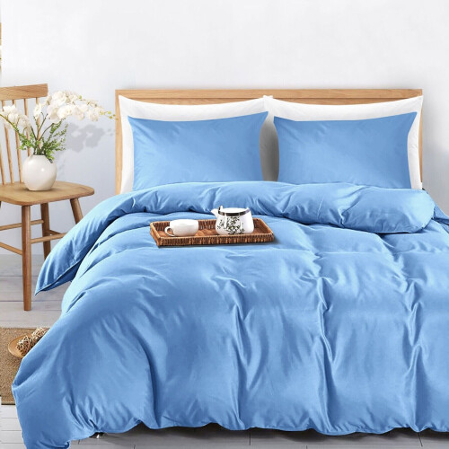 (Sky Blue, King) Plain Dyed Duvet Cover Single Double King Bed Set