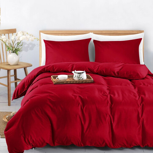 (Red, Double) Plain Dyed Duvet Cover Single Double King Bed Set