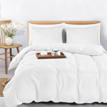 (White, Double) Plain Dyed Duvet Cover Single Double King Bed Set
