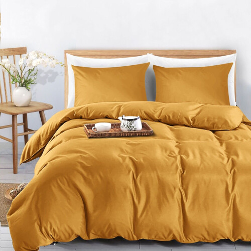 (Ochre, Super King) Plain Dyed Duvet Cover Single Double King Bed Set