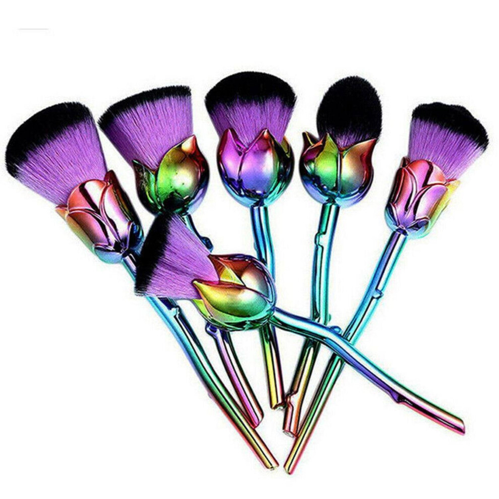Aquarius (Purple) Rose Makeup Brushes Set W/ Glossy Handles