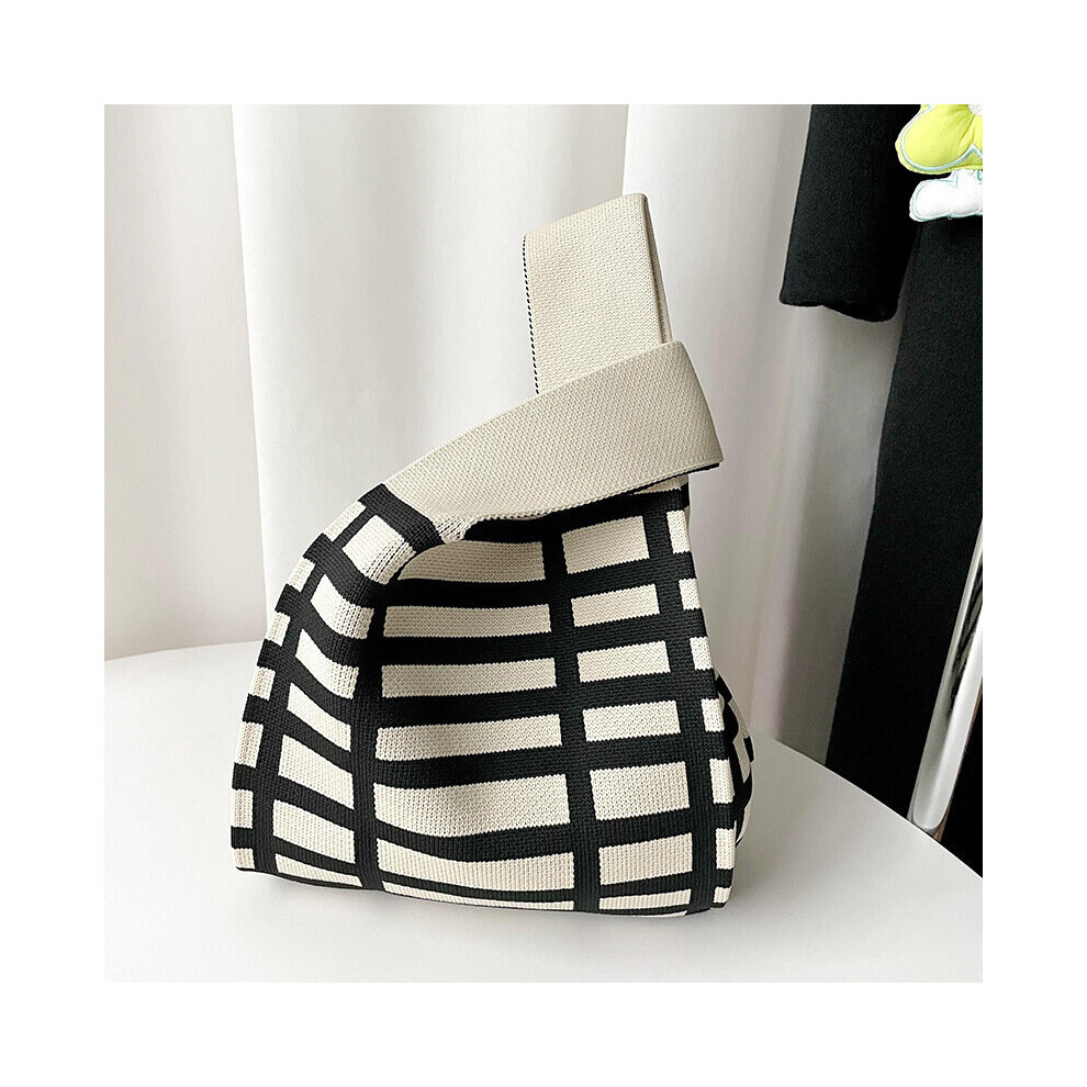 Knit Reusable Shopping Bags Handbag Women Mini Knot Wrist Bag Japanese Casual Wide Stripe Tote Bag Student B573