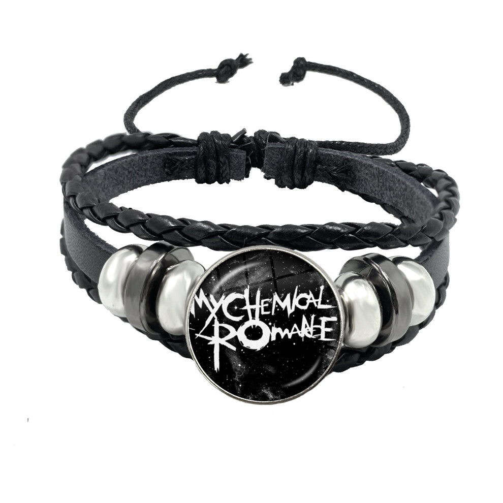 Rock Band My Chemical Romance Black Leather Adjustable Bangles Punk Bracelet