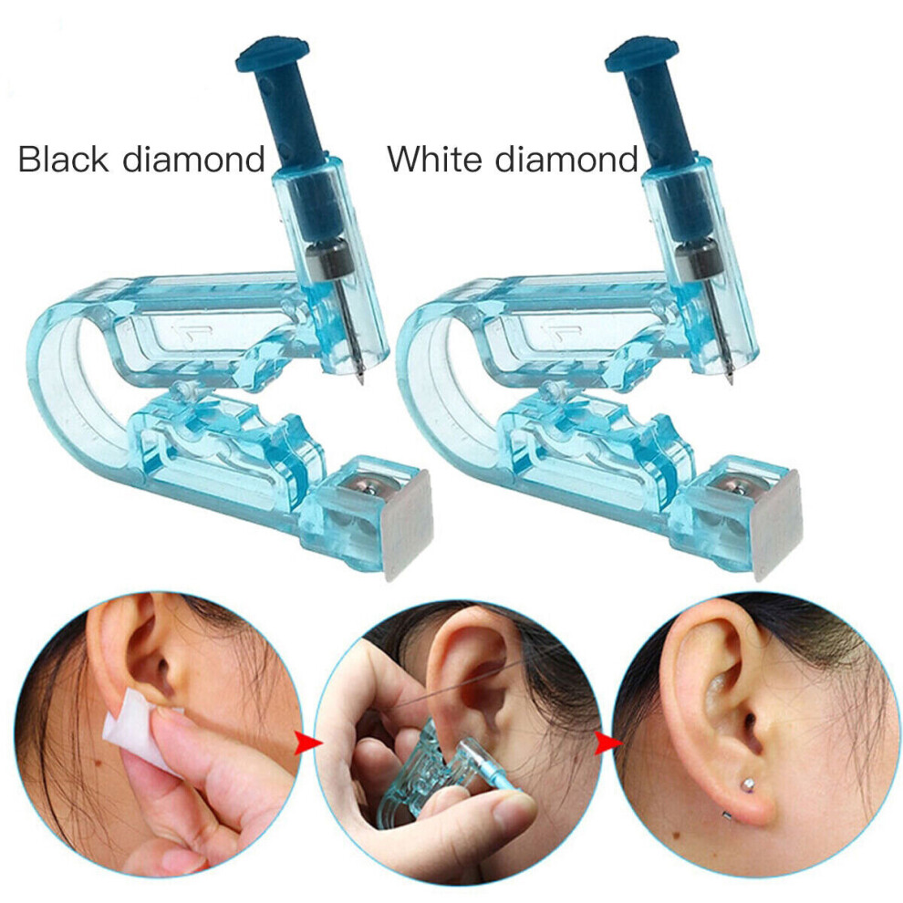 (White) 6×Disposable Ear Piercing Gun Kit with Ear Stud Black